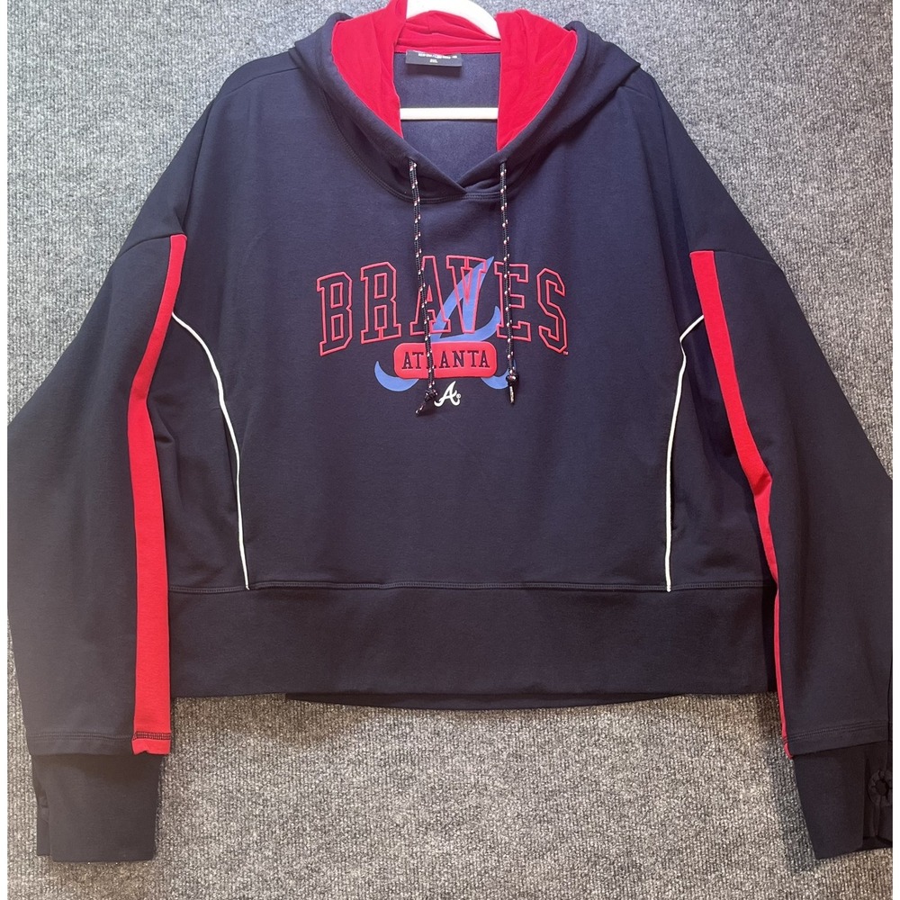 Atlanta Braves Hoodie Womens 2XL Navy Red MLB Baseball New Era Pullover 2023